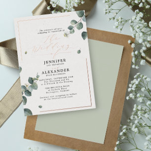 Elegant Rustic Eucalyptus Script Wedding Rose