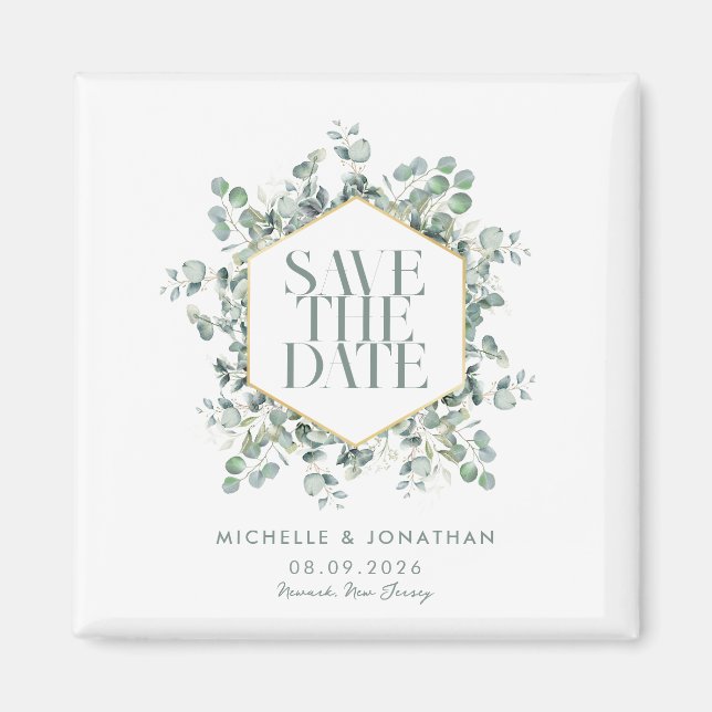 Elegant Rustic Eucalyptus Wedding Save the Date Magnet (Front)