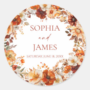 Elegant Rustic Fall Autumn Floral Wedding Classic Round Sticker
