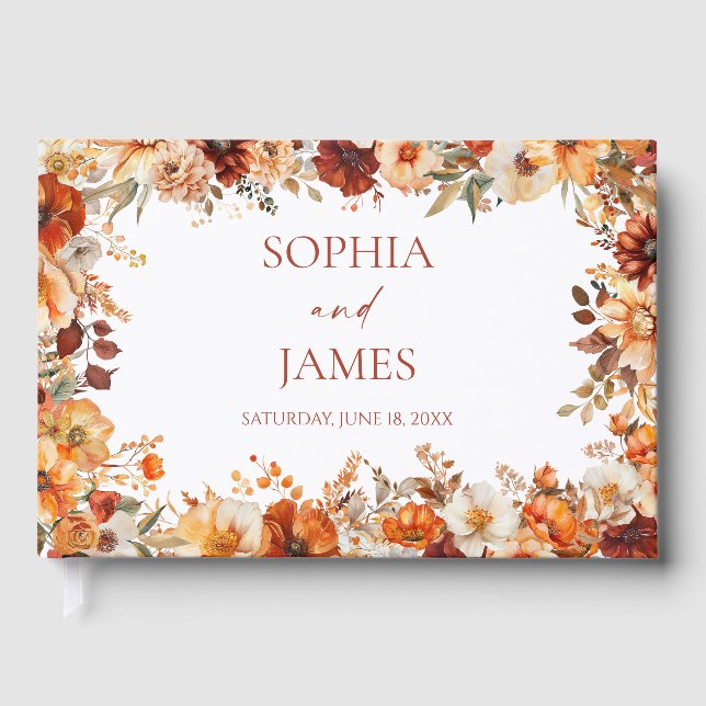 Elegant Rustic Fall Autumn Floral Wedding Guest Book (Front)
