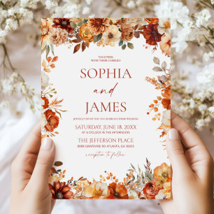 Elegant Rustic Fall Autumn Floral Wedding Invitation