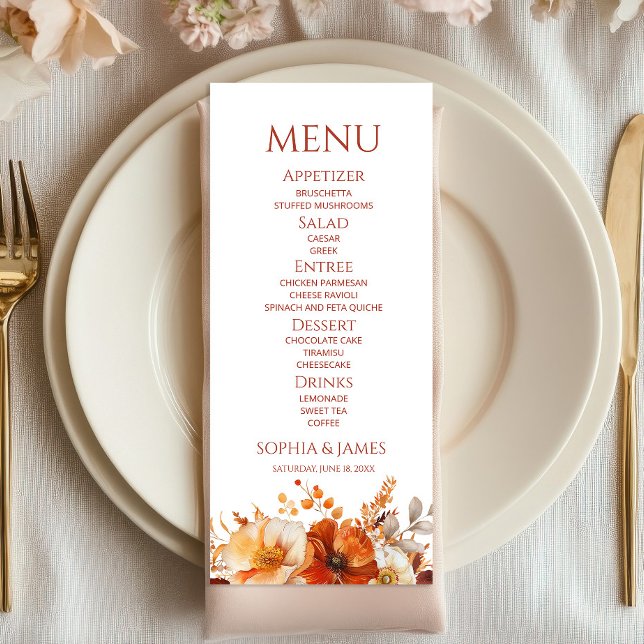 Elegant Rustic Fall Autumn Floral Wedding Menu (Creator Uploaded)