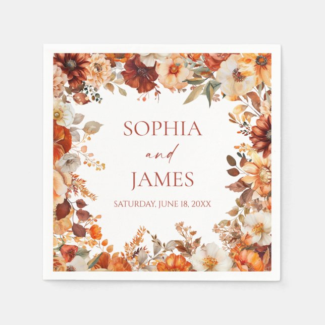 Elegant Rustic Fall Autumn Floral Wedding Napkin (Front)