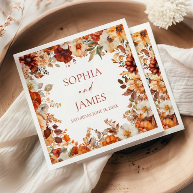 Elegant Rustic Fall Autumn Floral Wedding Napkin (Creator Uploaded)
