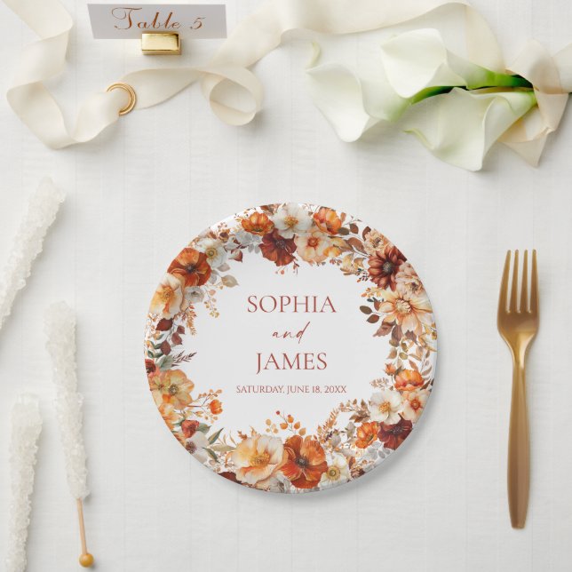 Elegant Rustic Fall Autumn Floral Wedding Paper Plate (Wedding)