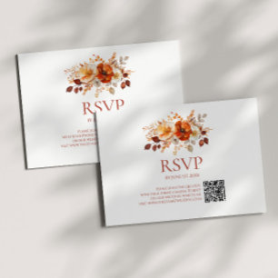 Elegant Rustic Fall Autumn Floral Wedding QR Code RSVP Card
