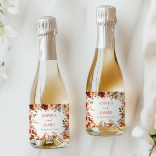 Elegant Rustic Fall Autumn Floral Wedding Sparkling Wine Label