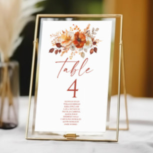 Elegant Rustic Fall Autumn Floral Wedding Table Number