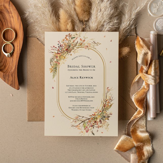 Elegant Rustic Fall Beige Bridal Shower Invitation (Creator Uploaded)
