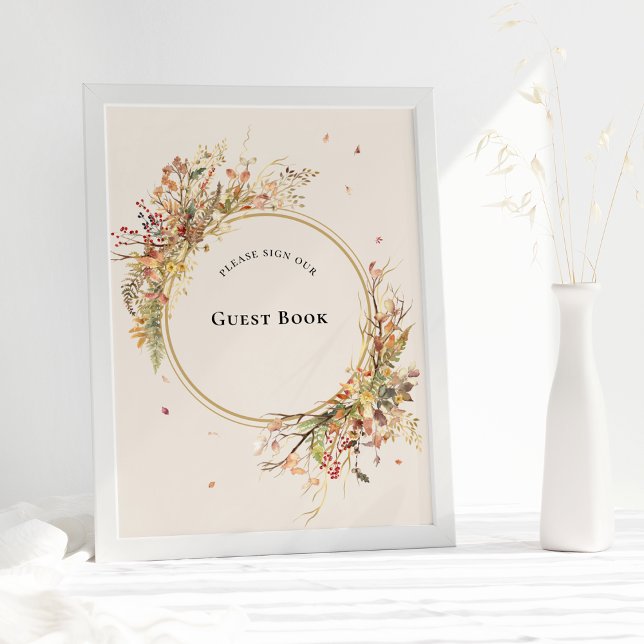 Elegant Rustic Fall Beige Wedding Guest Book Sign (Creator Uploaded)