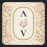 Elegant Rustic Fall Beige Wedding Monogram Square Sticker<br><div class="desc">This Elegant Rustic Fall Beige Wedding Monogram Square Sticker design features a timeless neutral base palette of beige and gold with delicately muted colourful embellishments of golden branches and lovely autumn florals with softly falling leaves in red, copper, dusty rose, burnt orange, terracotta, and the full fall colour flourish. These...</div>