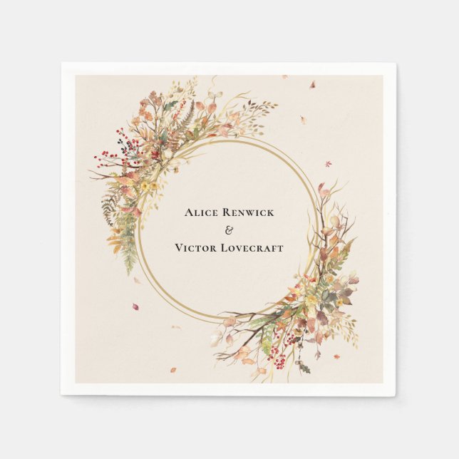 Elegant Rustic Fall Beige Wedding Napkins (Front)