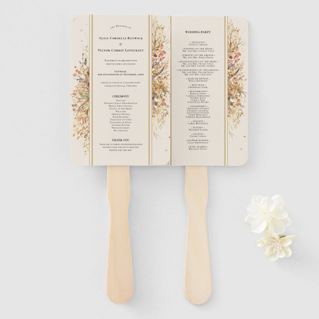 Elegant Rustic Fall Beige Wedding Program Hand Fan (Front and Back)