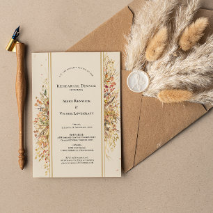 Elegant Rustic Fall Beige Wedding Rehearsal Dinner Invitation