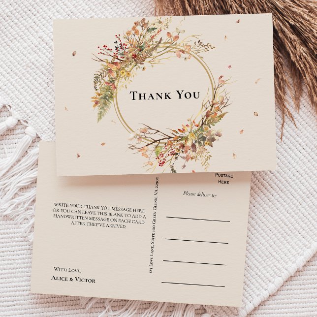 Elegant Rustic Fall Beige Wedding Thank You Postcard (Creator Uploaded)