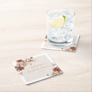 Elegant rustic fall bridal shower square paper coaster
