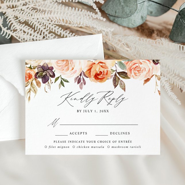 Elegant Rustic Fall Floral Meal Choice RSVP Card (Creator Uploaded)
