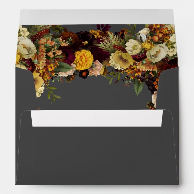 Elegant rustic fall floral personalised wedding envelope (Back (Bottom))