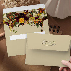 Elegant rustic fall floral personalised wedding envelope