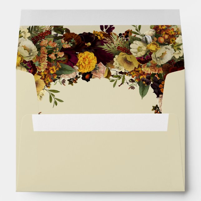 Elegant rustic fall floral personalised wedding envelope (Back (Bottom))