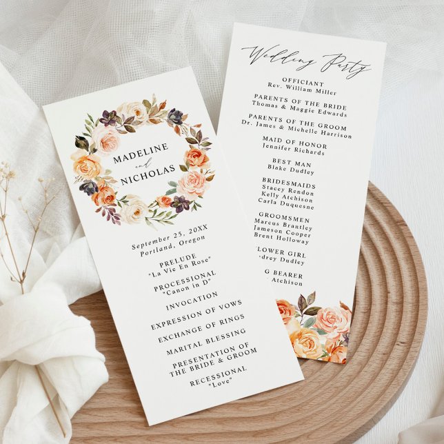 Elegant Rustic Fall Floral Wedding Ceremony Programme (Creator Uploaded)