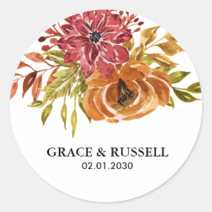 Elegant Rustic Fall Floral Wedding Classic Round Sticker