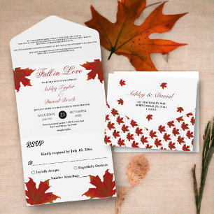 Elegant Rustic Fall in Love Romantic Fall Wedding All In One Invitation