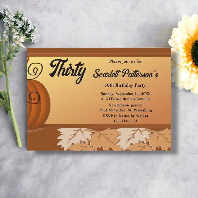 Elegant Rustic Fall Leaves Autumn 30th Birthday Invitation (Creator Uploaded)