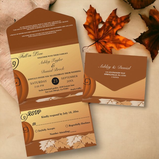 Elegant Rustic Fall Leaves Autumn Floral Wedding All In One Invitation (Creator Uploaded)
