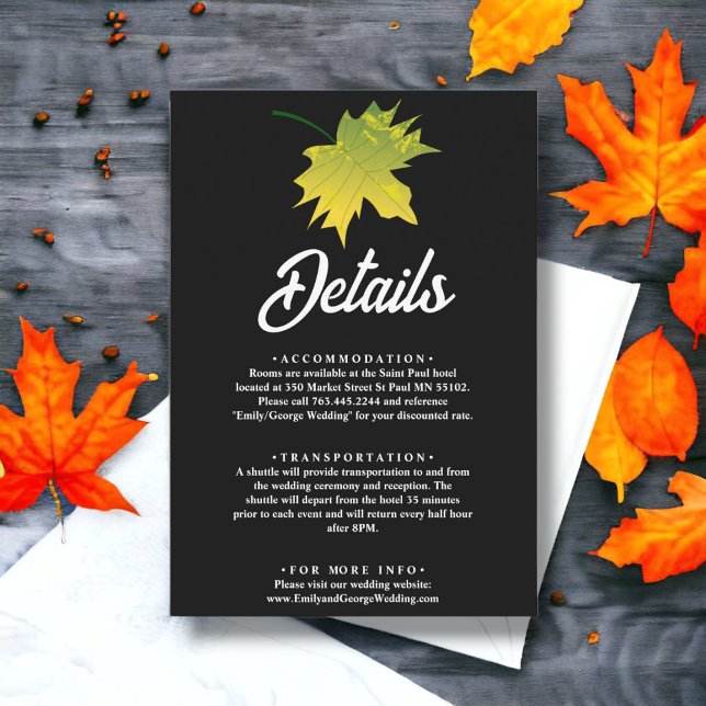 Elegant Rustic Fall Leaves Black And White Wedding Enclosure Card (Creator Uploaded)