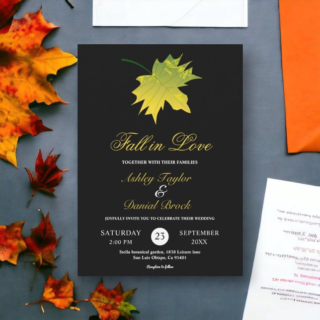 Elegant Rustic Fall Leaves Black And White Wedding Invitation (Creator Uploaded)
