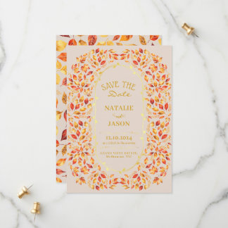 Elegant Rustic Fall Leaves Boho Wedding Save The Date