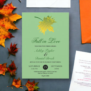 Elegant Rustic Fall Leaves Green Floral Wedding Invitation