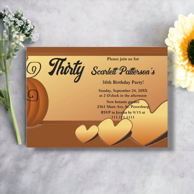 Elegant Rustic Fall Leaves Pumpkin 30th Birthday Invitation (Creator Uploaded)
