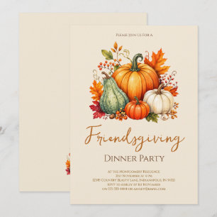 Elegant Rustic Fall Leaves Pumpkins Friendsgiving Invitation