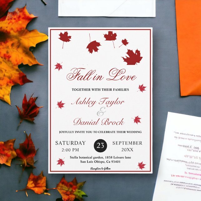 Elegant Rustic Fall Leaves Romantic Fall Wedding Invitation (Creator Uploaded)