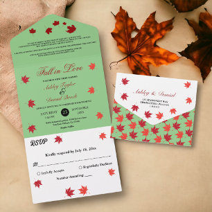 Elegant Rustic Fall Leaves Sage Green Fall Wedding All In One Invitation
