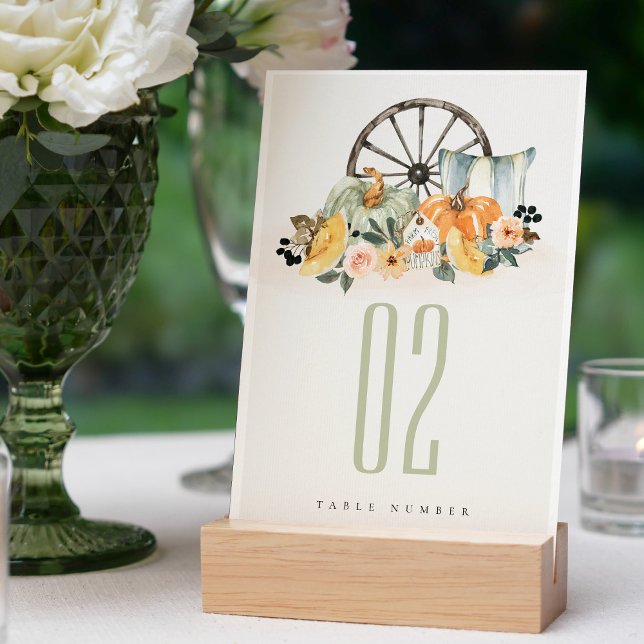 Elegant Rustic Fall Pumpkin Leafy Floral Wheel  Table Number (Creator Uploaded)