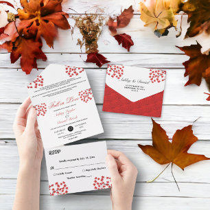Elegant Rustic Fall Red Leaves Boho Autumn Wedding All In One Invitation