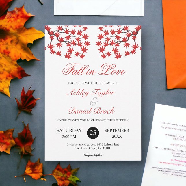Elegant Rustic Fall Red Leaves Boho Autumn Wedding Invitation (Creator Uploaded)