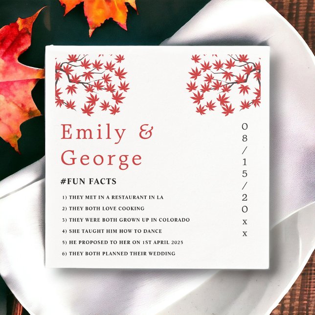 Elegant Rustic Fall Red Leaves Boho Autumn Wedding Napkin (Creator Uploaded)