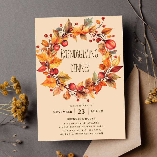 Elegant Rustic Fall Thanksgiving Friendsgiving Invitation (Elegant Rustic Fall Thanksgiving Friendsgiving Invitation)
