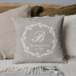 Elegant Rustic Family Name Housewarming Gift Cushion