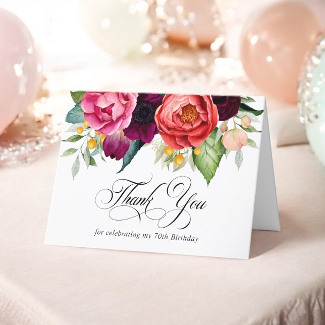 Elegant Rustic Floral 70th Birthday Thank You (Creator Uploaded)