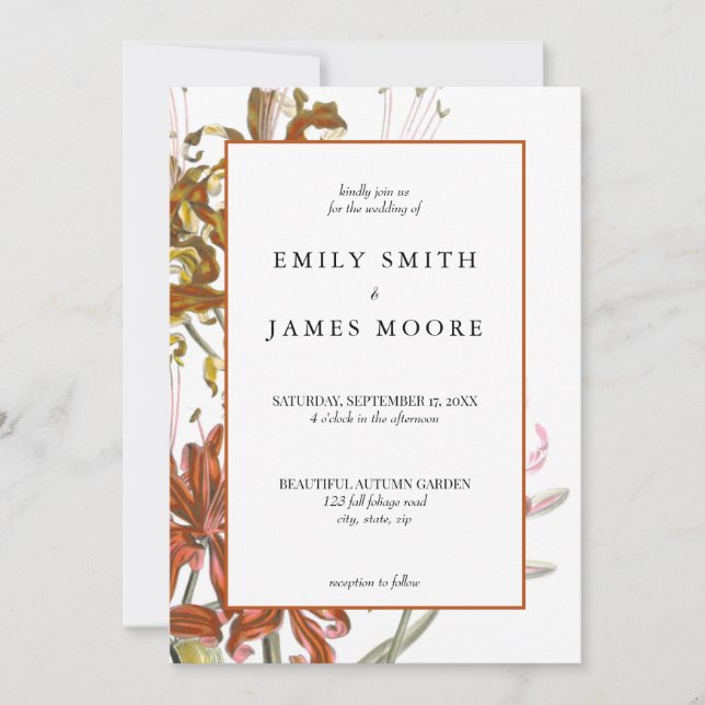 Elegant Rustic Floral Autumn Fall Wedding Invitation (Front)