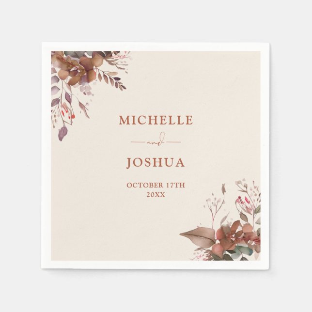 Elegant Rustic Floral Autumn Fall Wedding Napkin (Front)