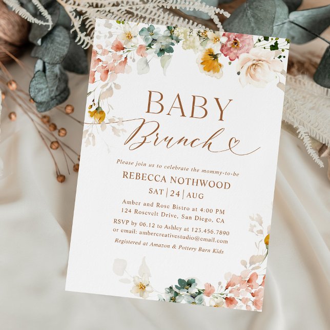 Elegant Rustic Floral Baby Brunch  Invitation (Creator Uploaded)