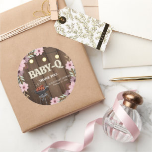 Elegant Rustic Floral Baby-Q Grill Baby Shower Classic Round Sticker
