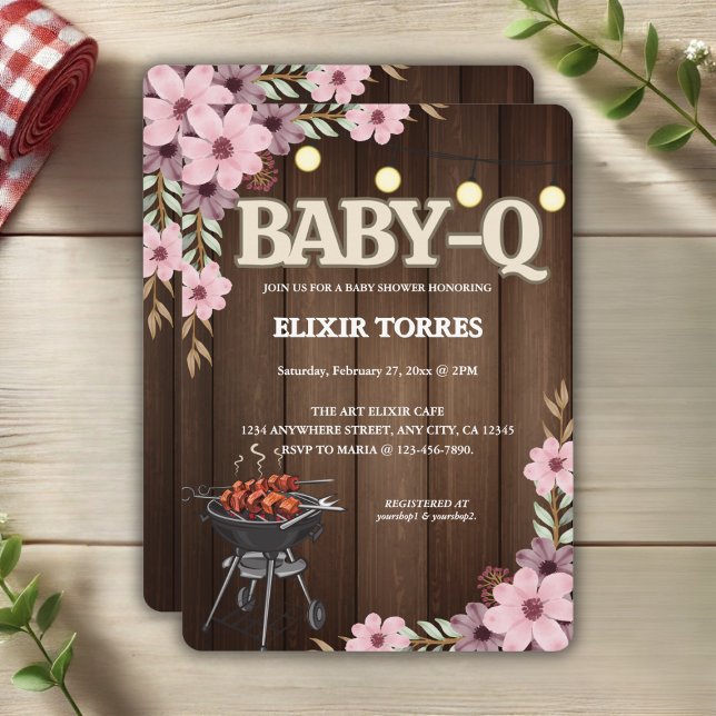 Elegant Rustic Floral Baby-Q Grill Baby Shower Invitation (Creator Uploaded)
