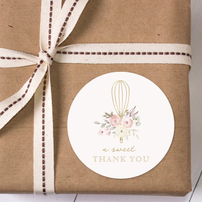 Elegant Rustic Floral Bakery A Sweet Thank You Classic Round Sticker (Creator Uploaded)